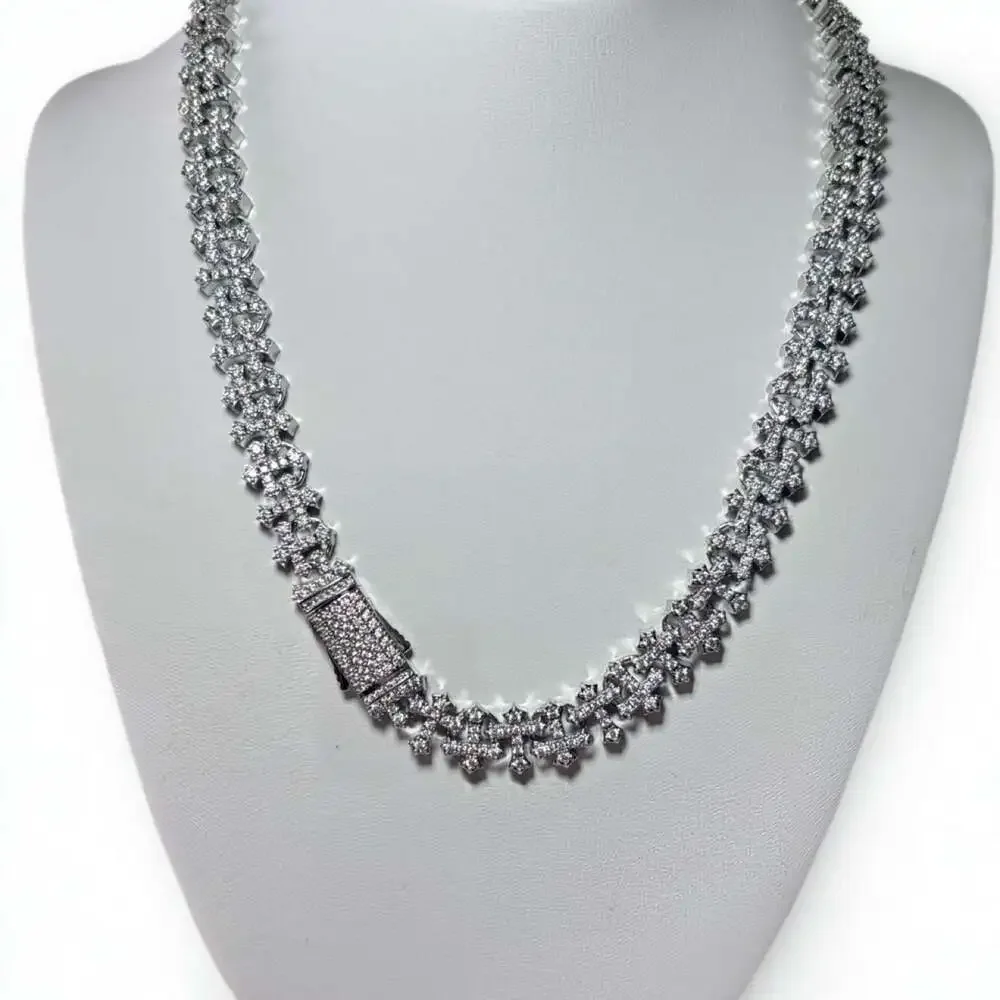 Silver Cross Cuban Link Necklace 3076